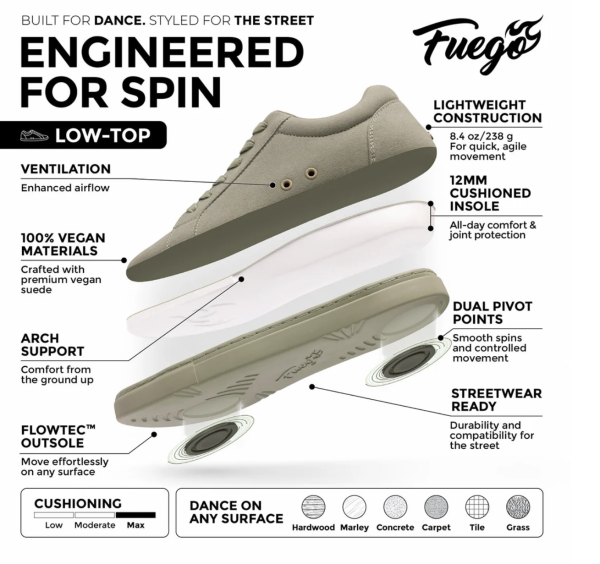 LT-SG: Fuego Low Top dance sneaker - Sage (Nyhet Oktober '26) - Forhåndsbestilling